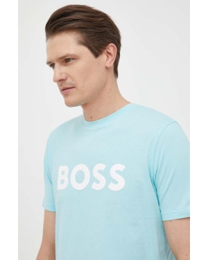 BOSS t-shirt bawełniany BOSS CASUAL kolor niebieski z nadrukiem