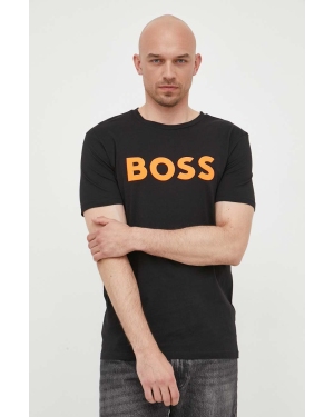 BOSS t-shirt bawełniany BOSS CASUAL kolor czarny z nadrukiem