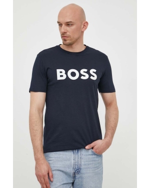 BOSS t-shirt bawełniany BOSS CASUAL kolor granatowy z nadrukiem