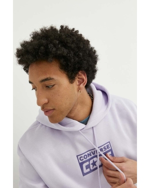 Converse bluza męska kolor fioletowy z kapturem z nadrukiem