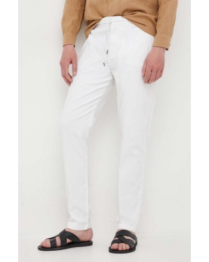 Guess spodnie z domieszką lnu kolor biały proste