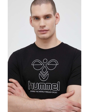 Hummel t-shirt bawełniany kolor czarny z nadrukiem