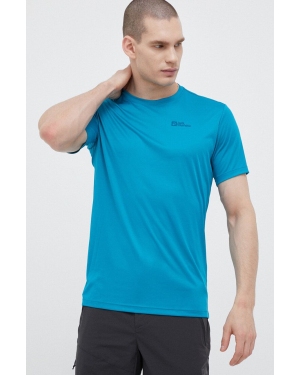 Jack Wolfskin t-shirt sportowy Tech kolor niebieski gładki