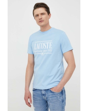 Lacoste t-shirt bawełniany kolor niebieski z nadrukiem