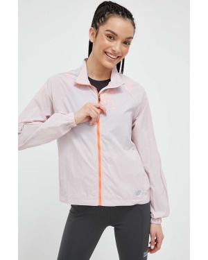 New Balance kurtka do biegania Printed Impact Run Light Pack kolor różowy przejściowa oversize