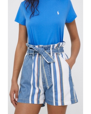 Pepe Jeans szorty jeansowe Phoebe Retro damskie kolor niebieski wzorzyste high waist