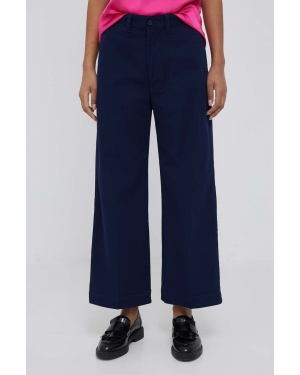 Polo Ralph Lauren spodnie damskie kolor granatowy szerokie high waist