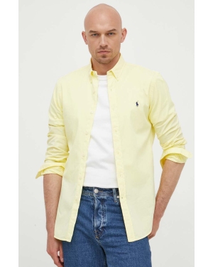 Polo Ralph Lauren koszula bawełniana męska kolor żółty slim z kołnierzykiem button-down