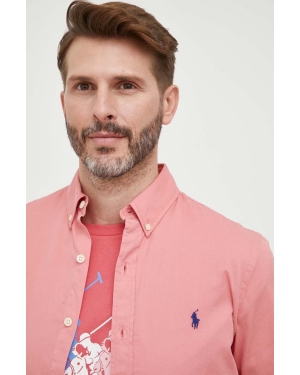 Polo Ralph Lauren koszula bawełniana męska kolor różowy slim z kołnierzykiem button-down