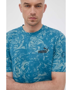 Puma t-shirt bawełniany kolor niebieski wzorzysty