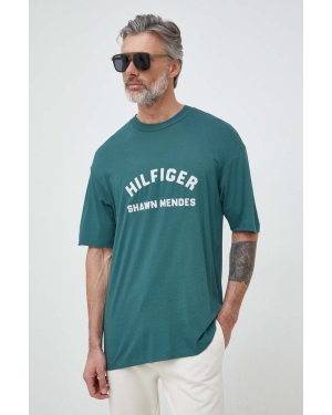 Tommy Hilfiger t-shirt x Shawn Mendes męski kolor turkusowy z nadrukiem