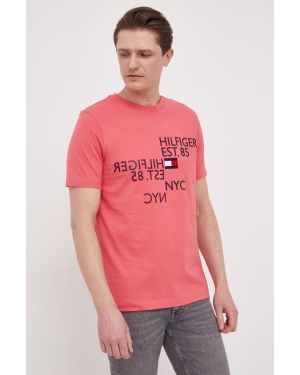 Tommy Hilfiger t-shirt bawełniany kolor różowy z aplikacją