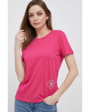 Tommy Hilfiger t-shirt bawełniany kolor różowy