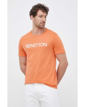 United Colors of Benetton t-shirt bawełniany kolor pomarańczowy z nadrukiem
