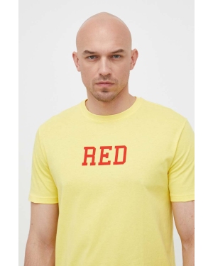 United Colors of Benetton t-shirt bawełniany kolor żółty z nadrukiem