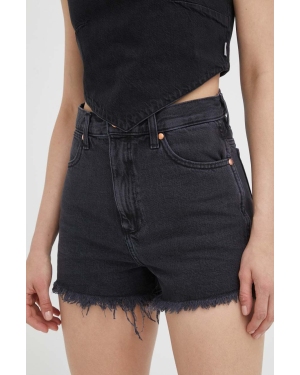 Wrangler szorty jeansowe damskie kolor czarny gładkie high waist
