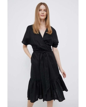 Lauren Ralph Lauren sukienka lniana kolor czarny mini rozkloszowana