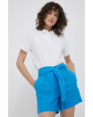 Lauren Ralph Lauren szorty lniane kolor niebieski gładkie high waist