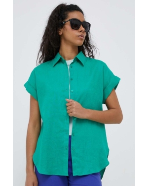 Lauren Ralph Lauren koszula lniana kolor zielony relaxed z kołnierzykiem klasycznym