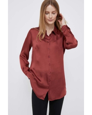 Sisley koszula damska kolor bordowy regular z kołnierzykiem klasycznym