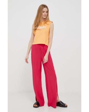Sisley spodnie damskie kolor różowy proste high waist