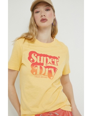 Superdry t-shirt bawełniany kolor żółty