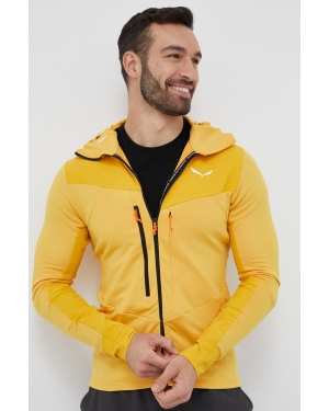 Salewa bluza sportowa Agner PL kolor żółty z kapturem gładka