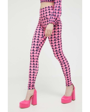Love Moschino legginsy damskie kolor różowy wzorzyste