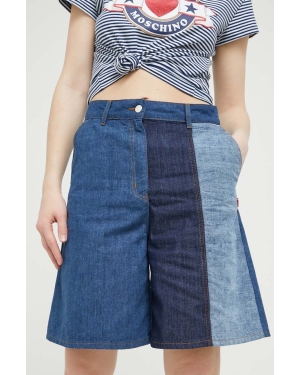 Love Moschino szorty jeansowe damskie kolor niebieski wzorzyste high waist