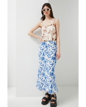 Abercrombie & Fitch spódnica kolor niebieski midi rozkloszowana