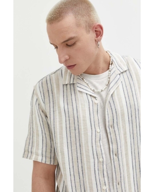 Abercrombie & Fitch koszula lniana kolor beżowy regular