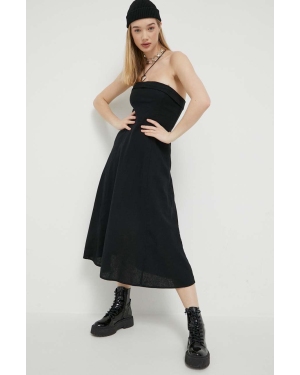 Abercrombie & Fitch sukienka lniana kolor czarny midi rozkloszowana