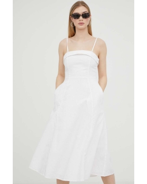 Abercrombie & Fitch sukienka lniana kolor biały midi rozkloszowana