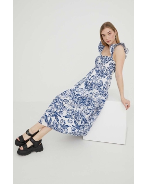 Abercrombie & Fitch sukienka kolor niebieski midi rozkloszowana