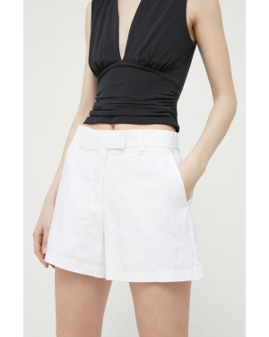 Abercrombie & Fitch szorty lniane kolor biały gładkie high waist