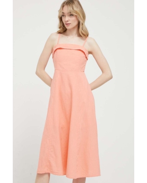 Abercrombie & Fitch sukienka lniana kolor pomarańczowy midi rozkloszowana