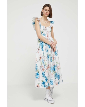 Abercrombie & Fitch sukienka kolor biały midi rozkloszowana