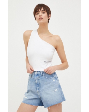 Calvin Klein Jeans top damski kolor biały odkryte plecy