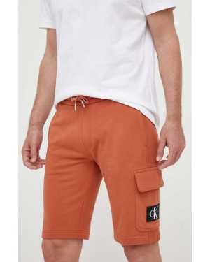 Calvin Klein Jeans szorty bawełniane kolor pomarańczowy