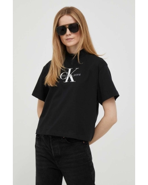 Calvin Klein Jeans t-shirt bawełniany kolor czarny z półgolfem