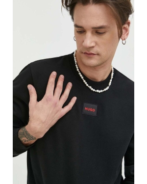 HUGO bluza bawełniana męska kolor czarny z aplikacją