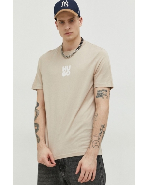 HUGO t-shirt bawełniany kolor beżowy z nadrukiem