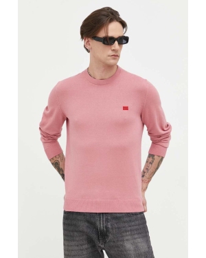 HUGO sweter bawełniany kolor różowy lekki
