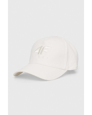 4F czapka z daszkiem bawełniana kolor biały gładka
