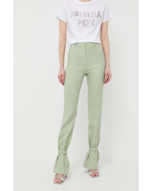 Patrizia Pepe spodnie z domieszką lnu kolor zielony proste high waist