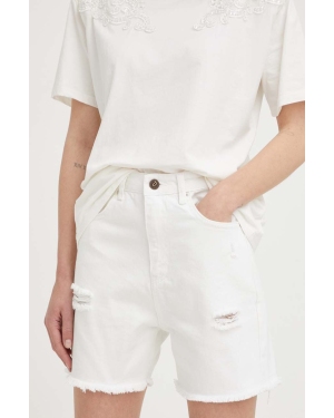 Answear Lab szorty jeansowe bawełniane kolor biały gładkie high waist