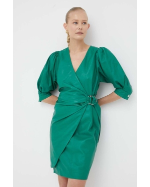 2NDDAY sukienka skórzana kolor zielony mini prosta