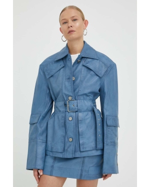 Remain kurtka skórzana damska kolor niebieski przejściowa oversize