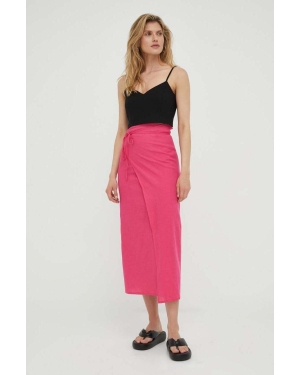 Résumé spódnica lniana kolor różowy midi prosta