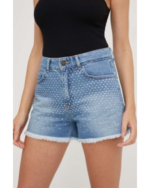 Answear Lab szorty jeansowe X kolekcja limitowana BE SHERO damskie kolor niebieski z aplikacją high waist